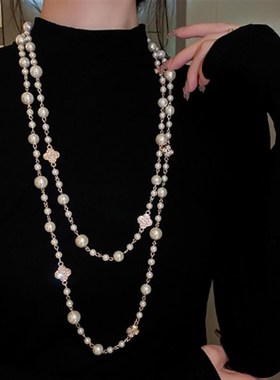 秋冬搭配项链毛衣炼轻奢小众珍珠女2023新款爆款颈炼长版叠戴大气