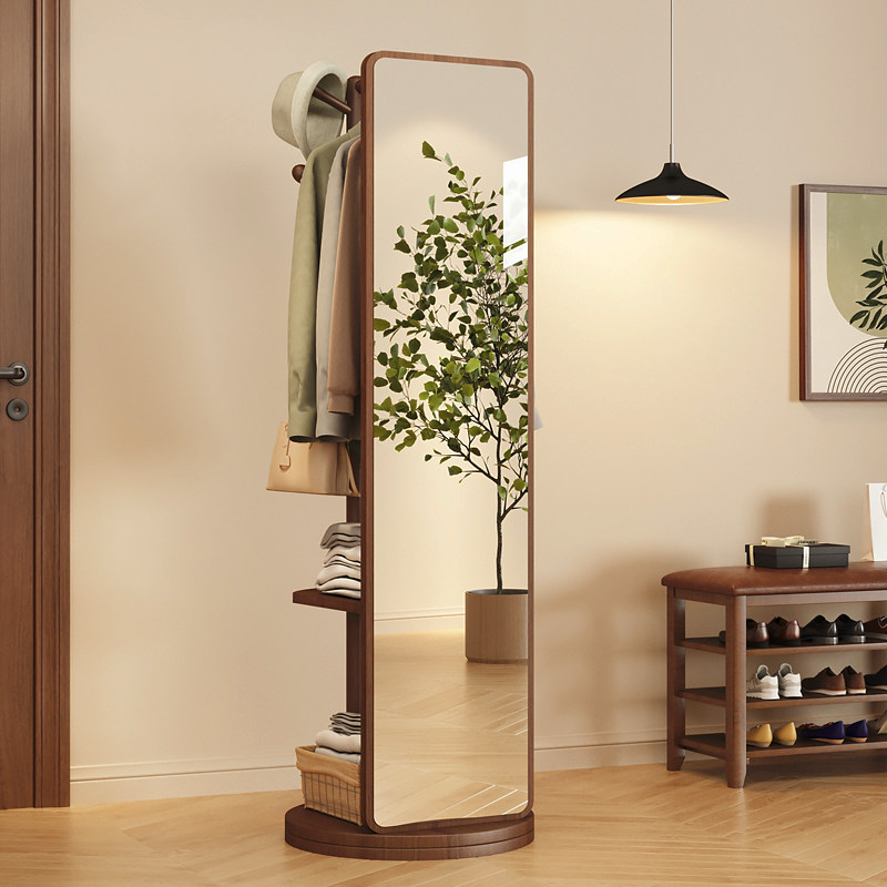 可旋转实木挂衣架卧室落地多功能挂衣一体全身镜不占地木质衣帽架,住宅家具,衣挂一体镜,淘宝优惠券,粉丝福利购,淘宝优惠卷