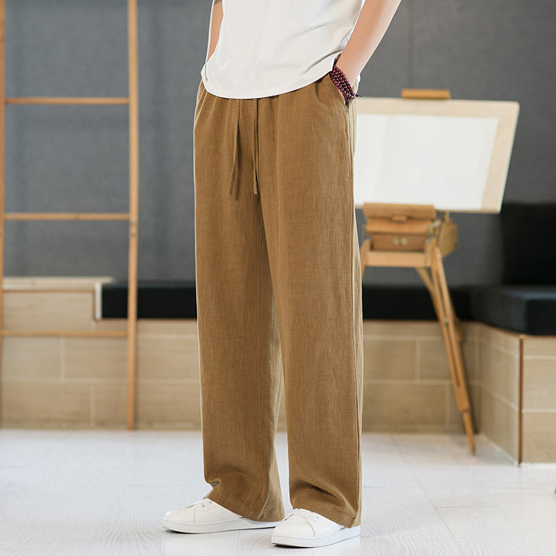 国潮棉麻透气直筒裤男士宽松大码阔腿哈伦裤苎麻百搭拖地休闲长裤,男装,秀禾服,淘宝优惠券,粉丝福利购,淘宝优惠卷