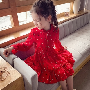 2021新款女童连衣裙女孩韩版红裙子洋气公主裙儿童碎花雪纺裙春装