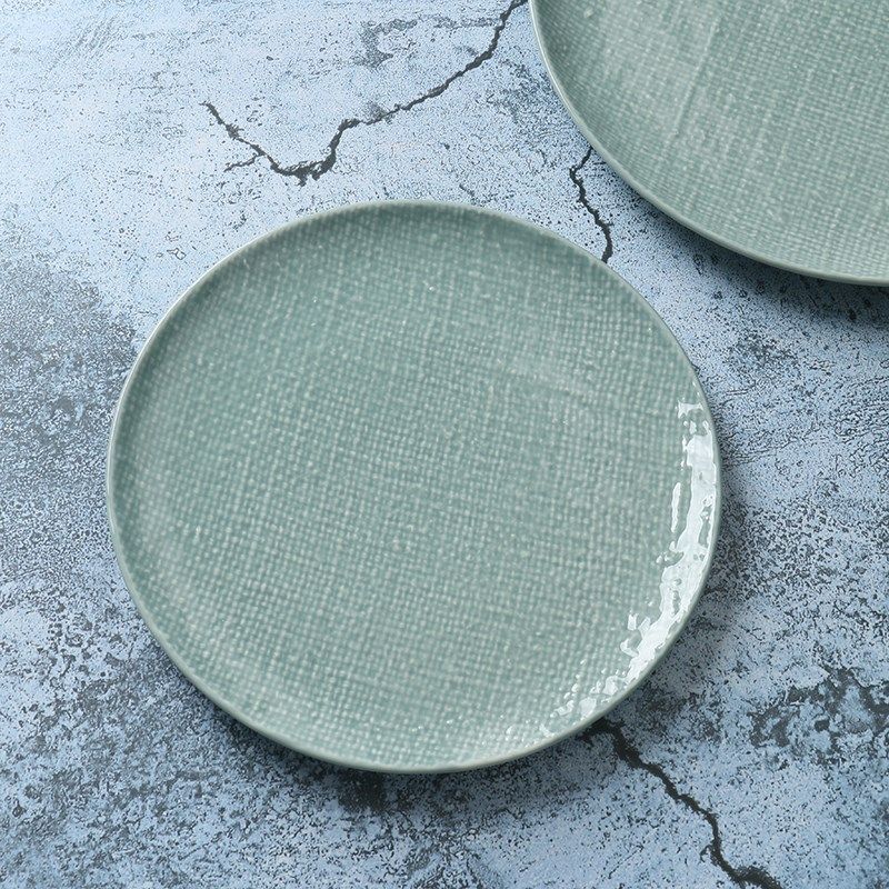 【某牌 孤品】釉下彩湖绿色麻布纹早餐盘【高端 新骨瓷】创意盘子,餐饮具,盘,淘宝优惠券,粉丝福利购,淘宝优惠卷