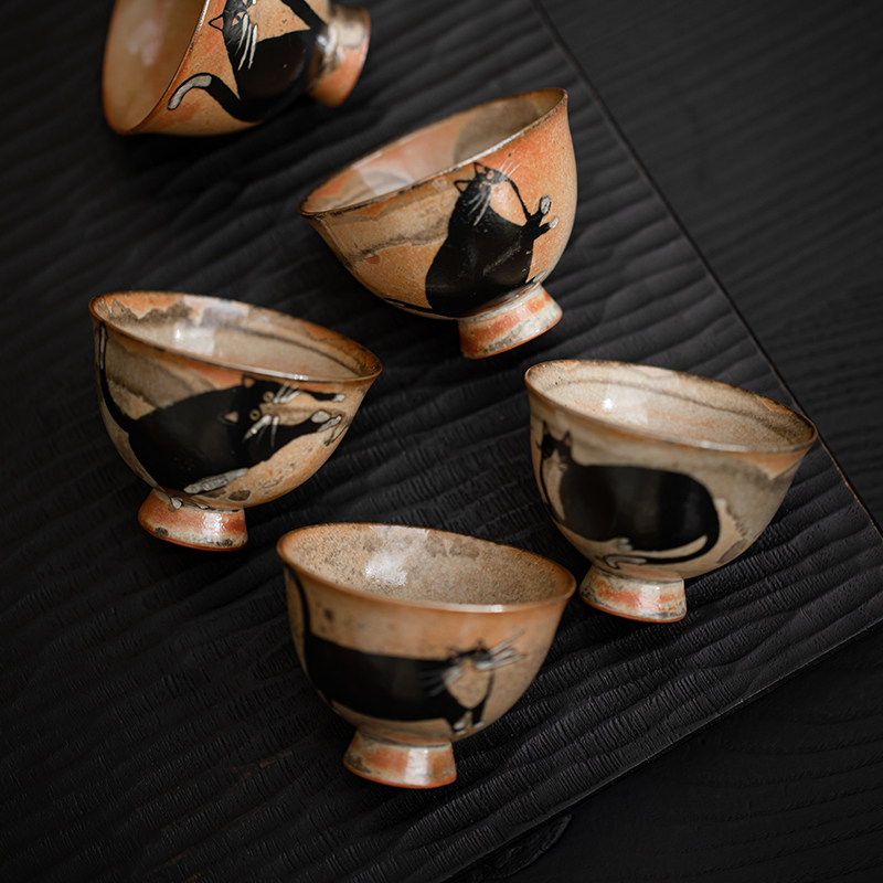 复古手工绘银猫茶杯高档志野烧主人杯陶瓷品茗杯个人专用喝茶杯,餐饮具,茶杯,淘宝优惠券,粉丝福利购,淘宝优惠卷