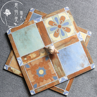 美式仿古砖600x600瓷砖露台防滑地砖庭院拼花复古砖仿木纹地板砖