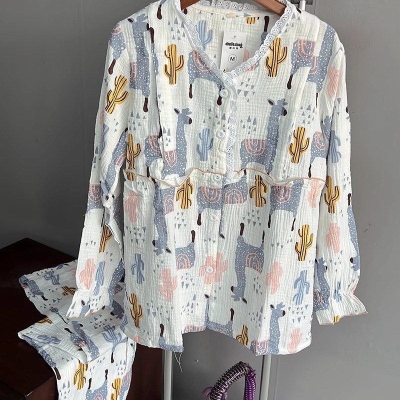 工厂孤品处理纯棉纱布月子服产后哺乳期春夏季薄款孕妇睡衣女春秋