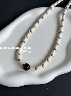 夏日度假风高级感白松石法式慵懒项链轻奢气质个性简约百搭锁骨链