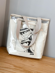 怪盗基德防水单肩帆布包大容量手提上课装书大学生女pvc带拉链款