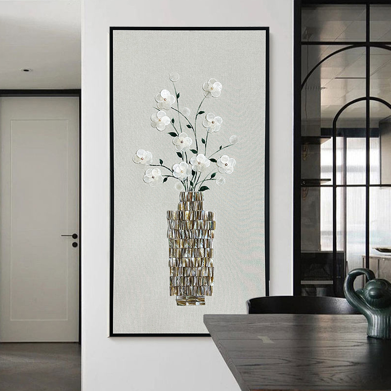 轻奢高级感贝壳装饰画现代简约风客餐厅艺术挂画玄关油画立体壁画图片
