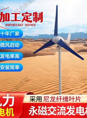 小型风力发电机100W12v蓝色3/5叶片风光互补太阳能路灯新能源