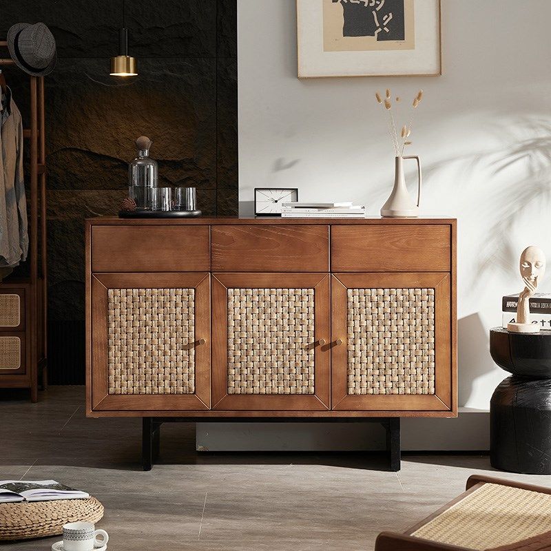 北欧实木餐边柜简约现代客厅茶水柜储物柜日式藤编玄关柜电视柜,住宅家具,餐边柜,淘宝优惠券,粉丝福利购,淘宝优惠卷