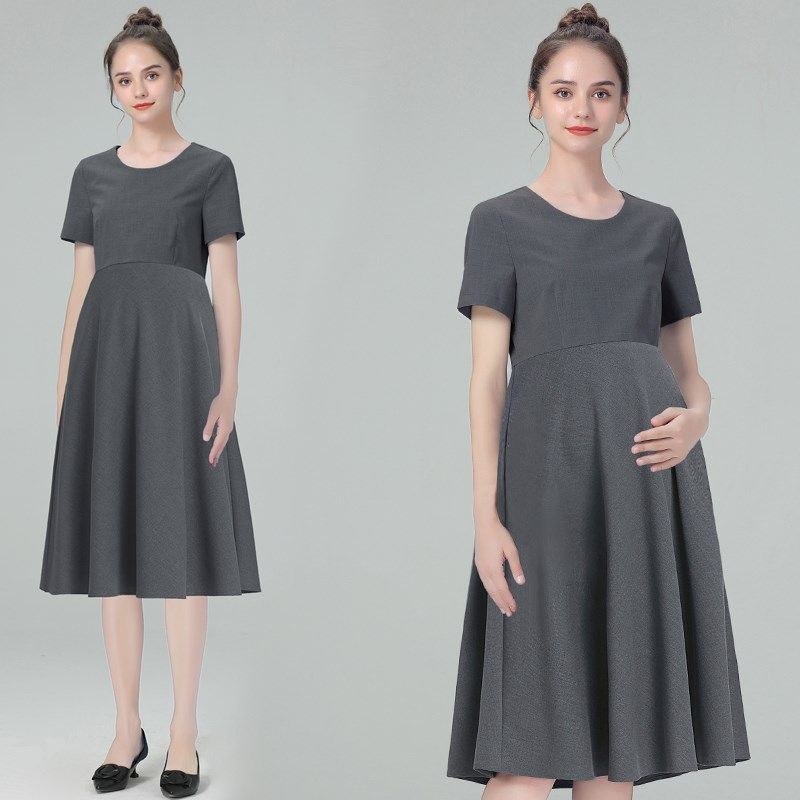 孕妇装夏季新款圆领连衣裙女短袖通勤职业工作服长款过膝宽松工装,孕妇装/孕产妇用品/营养,连衣裙,淘宝优惠券,粉丝福利购,淘宝优惠卷