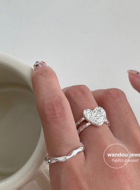 【豌豆】设计感糖果锡纸爱心戒指女褶皱肌理感简约高级小众食指戒