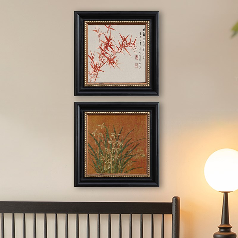 《兰与竹》中古风挂画法式植物花卉竹子餐厅小墙面艺术复古装饰画图片