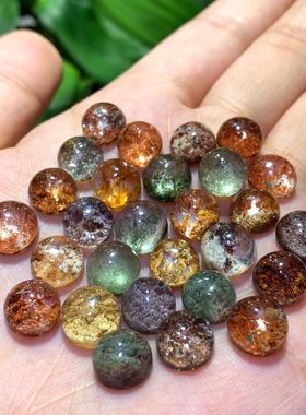 圆形!天然绿幽灵戒面蛋面裸石红幽灵白幽灵可编绳彩幽灵原石水晶