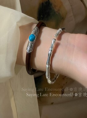 藏式鸡血藤竹节手镯女开口可调节素圈镯子复古民族风小众情侣手饰