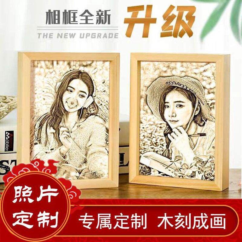 照片定制母亲生日礼物女生实用闺蜜微雕木刻画妈妈情人节纪念意义