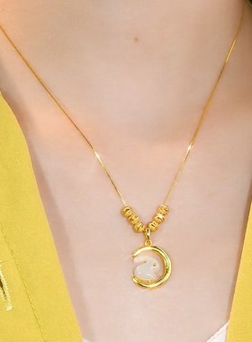 花好月圆2023年新款项链轻奢小众高级设计感玉兔锁骨链中秋送礼物