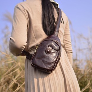 真皮胸包女新款胸前斜挎包女包头层牛皮包包休闲韩版腰包肩跨包