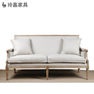 美式乡村复古布艺沙发 小户型客厅单/双/三人沙发 实木橡木沙发椅