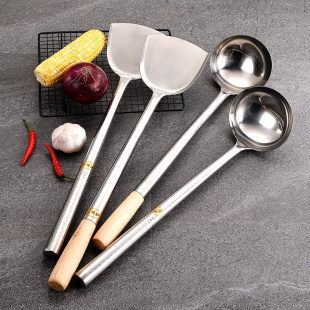 厨师炒勺加长把木柄汤勺家用厨房加厚炒菜勺子分菜锅勺老式