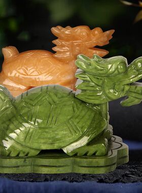 天然玉石雕刻玉石龙龟玉石龟石雕龟装饰品摆件