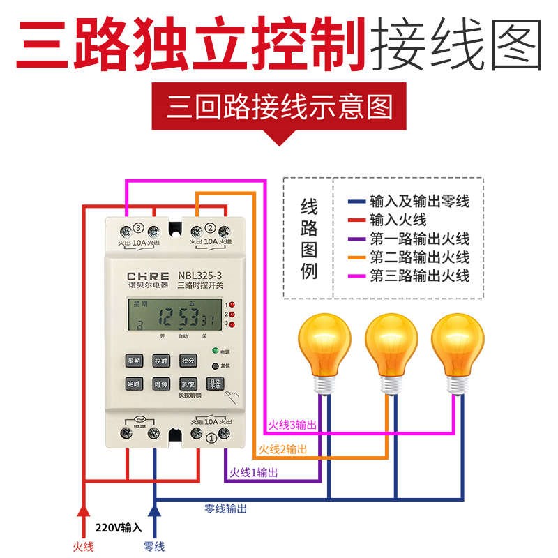 二路三回路时控开关分别独立输出广告牌灯箱全自动循环定时器220V