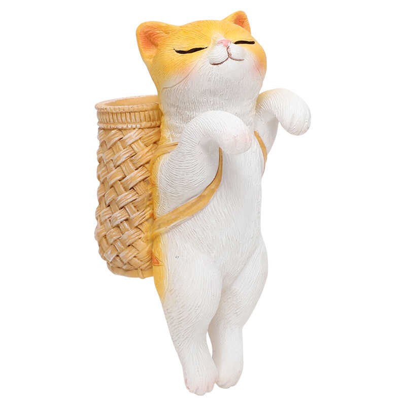 鱼缸造景可爱猫咪背包缸边悬挂摆件水族箱办公桌创意可爱装饰布景