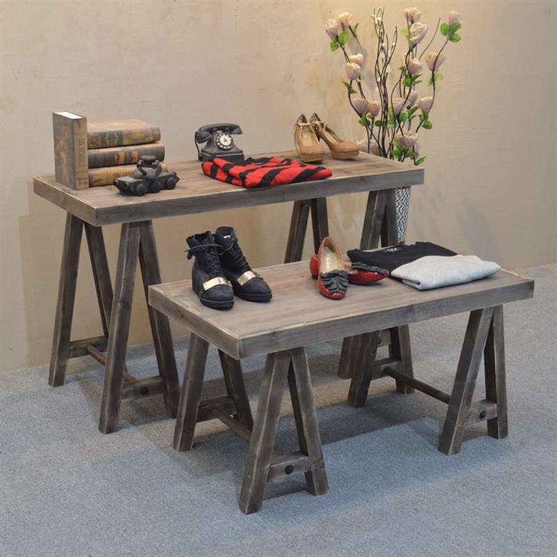 个性男女装货架服装店展示架落地中岛架高低流水台复古实木陈列架