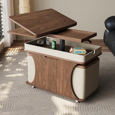 移动式沙发边几小推车多功能边柜折叠家用实木升降复古奶油风茶几