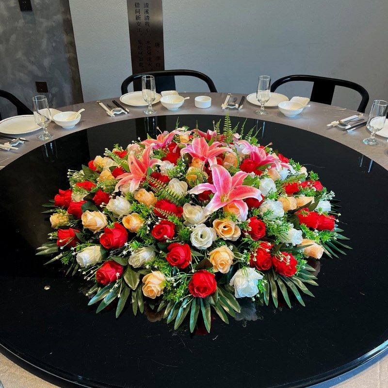 高端酒店大圆桌中间摆件餐桌花摆花仿真花圆形转盘假花装饰花插花,鲜花速递/花卉仿真/绿植园艺,仿真花,淘宝优惠券,粉丝福利购,淘宝优惠卷