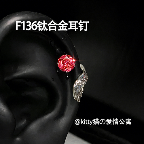 F136钛钢玫瑰切锆耳骨钉防过敏