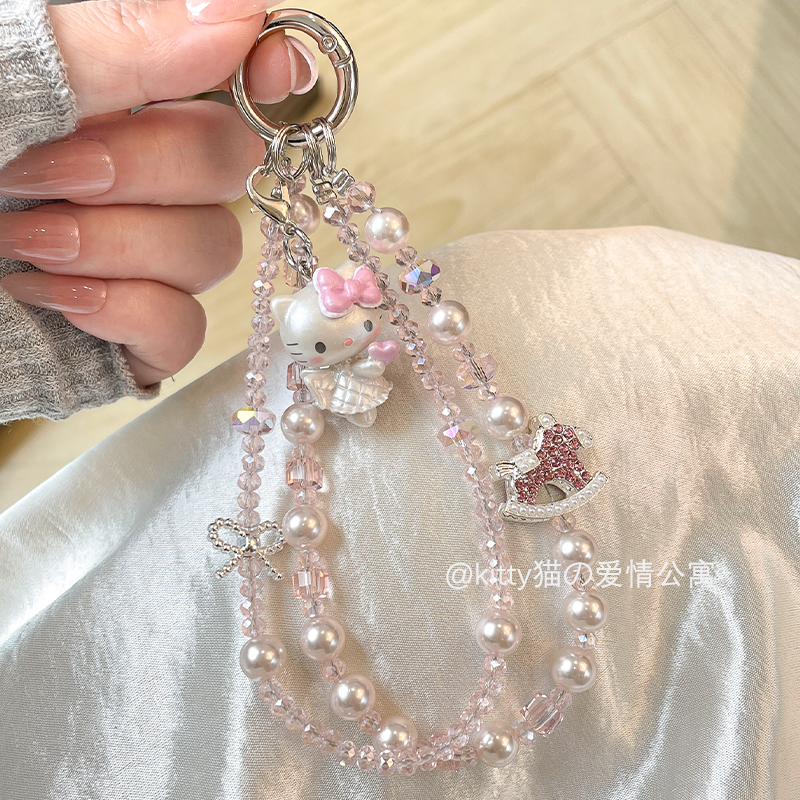 可爱kt猫珍珠手机链相机包包挂件