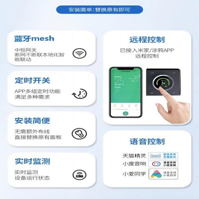 中央空调地暖新风三合一86旋钮屏适用米家APP智能控制面板温控器