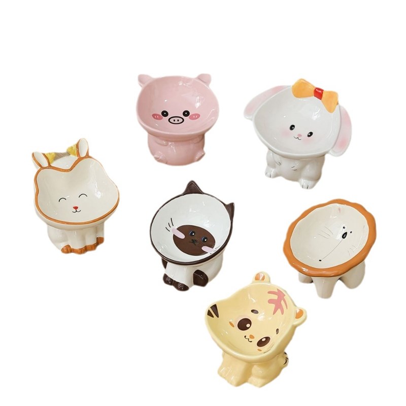 猫碗可爱动物系列陶瓷宠物喝水碗高脚护颈猫碗防黑下巴猫粮碗狗碗