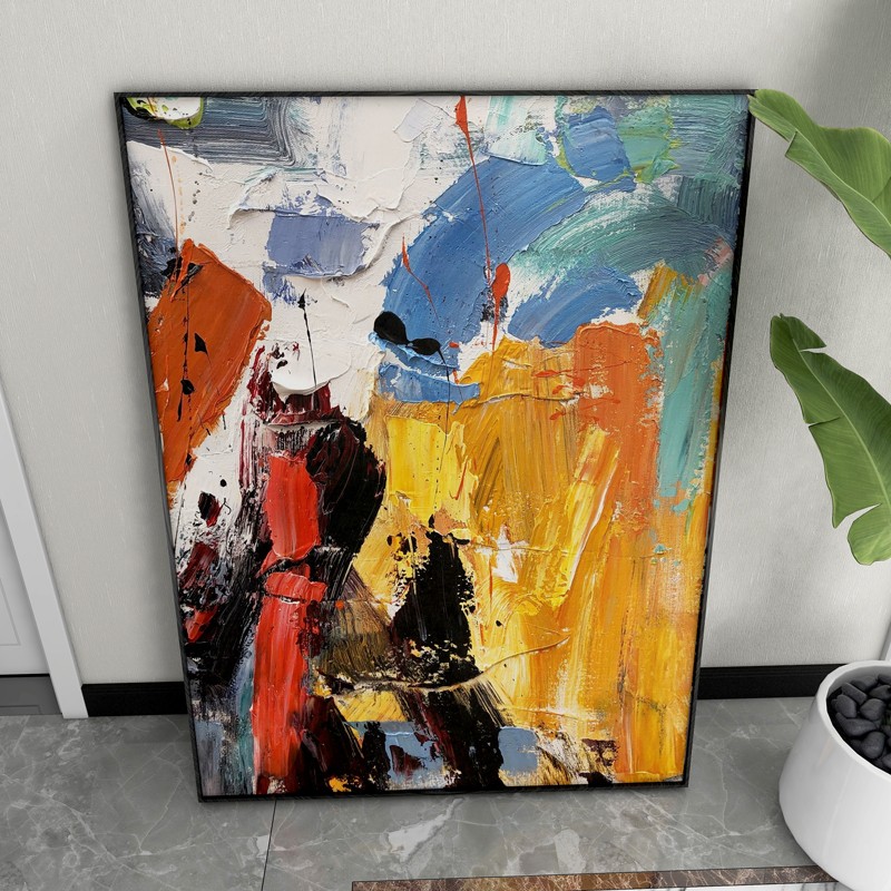 纯手绘油画抽象装饰画玄关入户竖版壁画餐厅挂画立体大色块肌理画图片