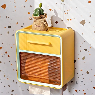 卫生间洗手间厕所壁挂式防水免打孔纸巾卷筒纸抽纸盒置物架放置盒