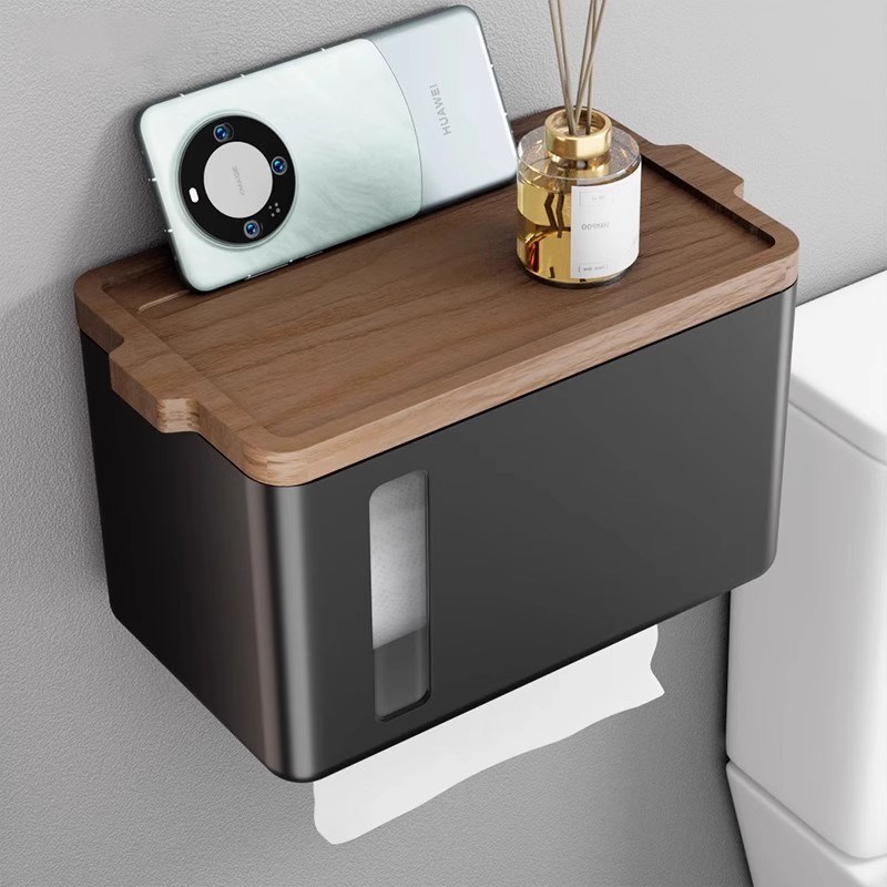 胡桃木卫生间纸巾盒壁挂式厕所手纸抽卷纸架实木收纳