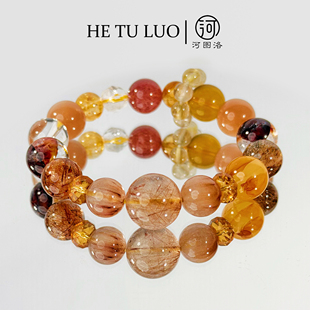 河图洛·「名利场」金发晶兔毛黄水晶胶花太阳石水晶手串多样发一