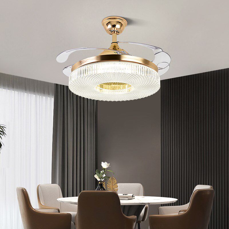 奥宏吊扇灯欧式餐厅隐形扇变频客厅电风扇灯卧室金色简约风扇吊灯