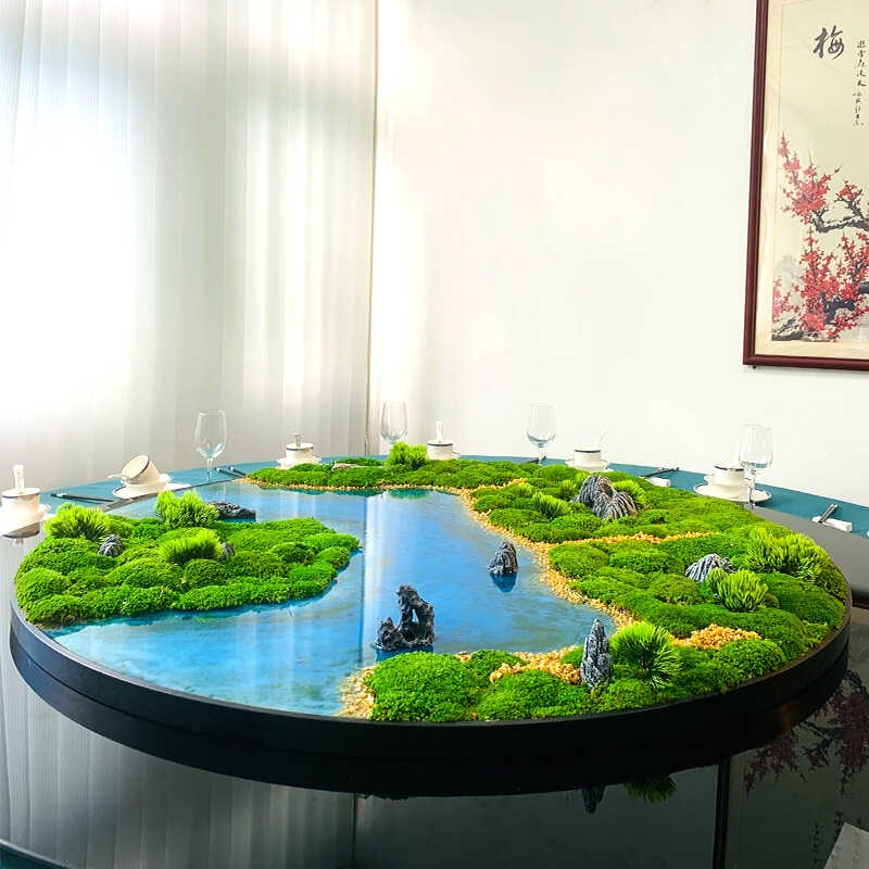 新中式酒店大圆桌转盘摆花装饰品微缩景观圆形苔藓景观餐桌花摆件