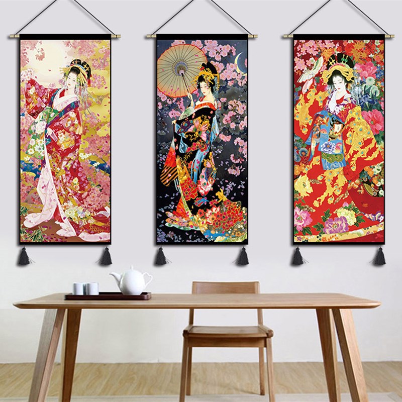 日式仕女挂毯布艺和风挂画餐厅酒吧装饰画寿司店壁画民宿美女布画图片