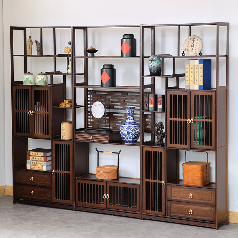 新中式博古架实木多宝阁茶叶展示柜摆件隔断置物书架办公室陈列柜