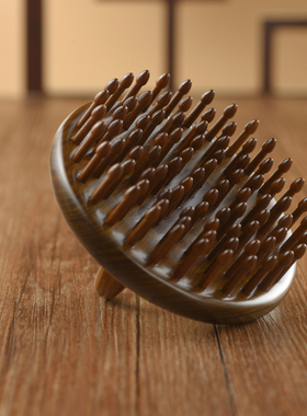 【卖檀翁】大号绿檀木指环梳按摩梳 荷花齿好入发弧面内凹插齿梳