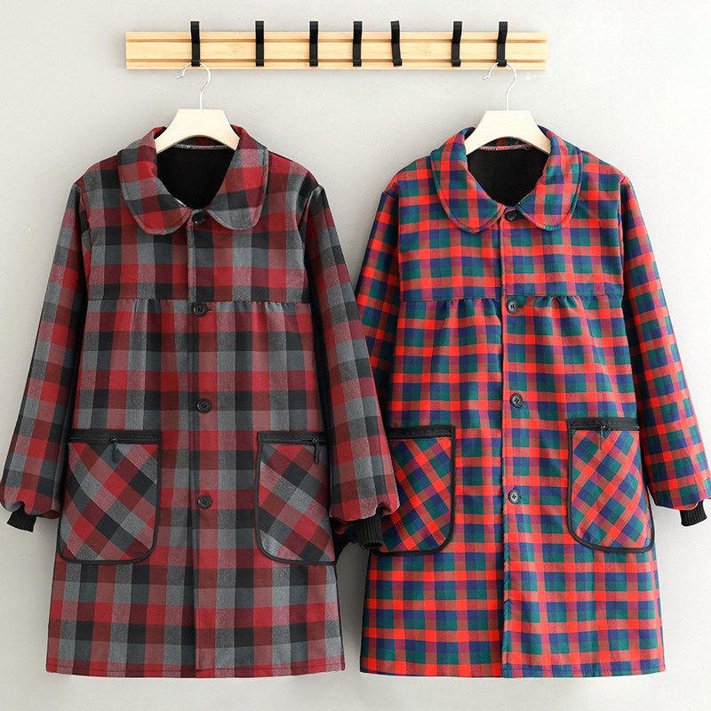 罩衣女冬季加绒加厚防脏工作服围裙棉格防污耐磨保暖家用长袖,家庭/个人清洁工具,围裙,淘宝优惠券,粉丝福利购,淘宝优惠卷