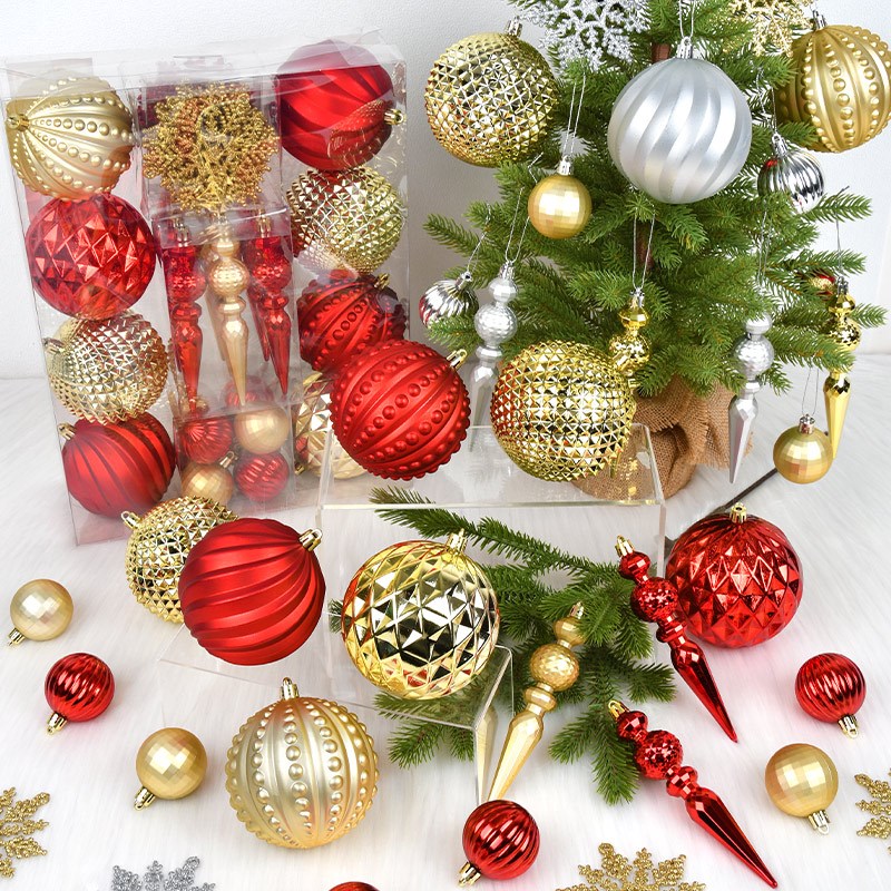 圣诞装饰金银红蓝电镀盒装造型塑胶球挂饰圣诞树场景布置挂件5个