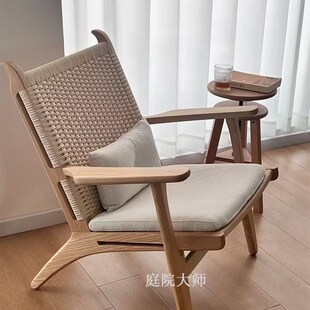 阳台藤休闲椅家简单靠背扶手椅实木单人沙发椅