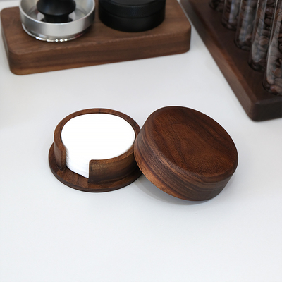 意式咖啡3取过滤纸收纳萃胡桃木实木防尘收纳底座58/5盒/51mm通用