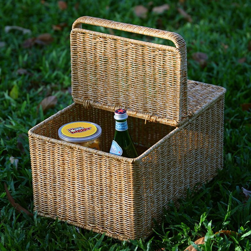 手提野餐篮子ns彷藤编篮子购物篮水果篮 户外野餐道具清洁用品篮