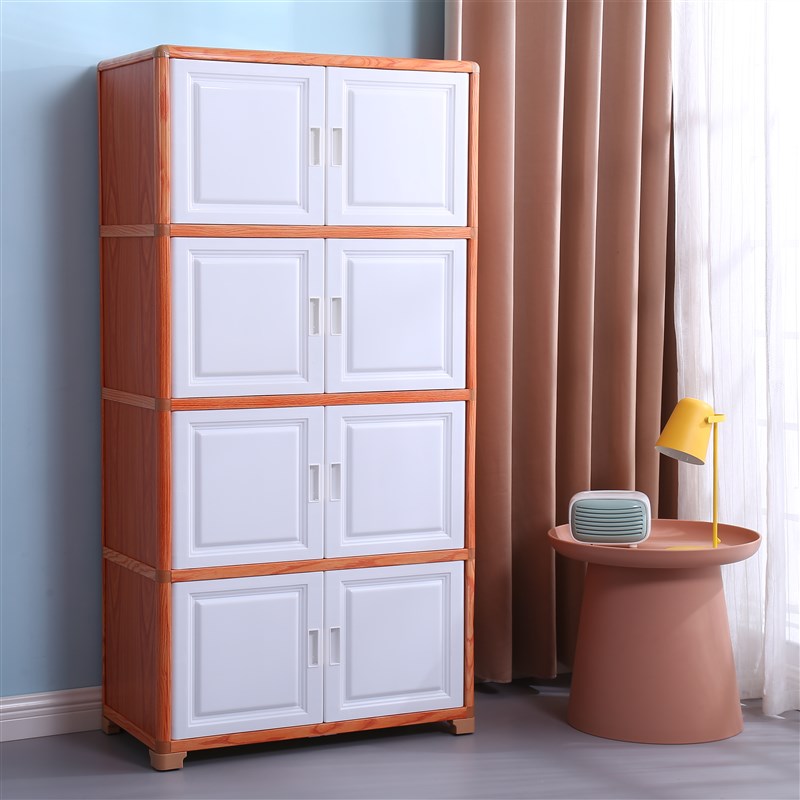 加大加厚双开门铝合金收纳柜塑料组合储物柜卧室衣柜儿童整理柜