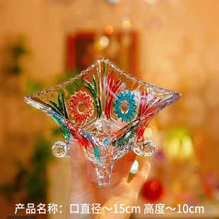 单支中号彩绘浮雕四角果兜零食盘干果盘轻奢高档时尚简约纯手工