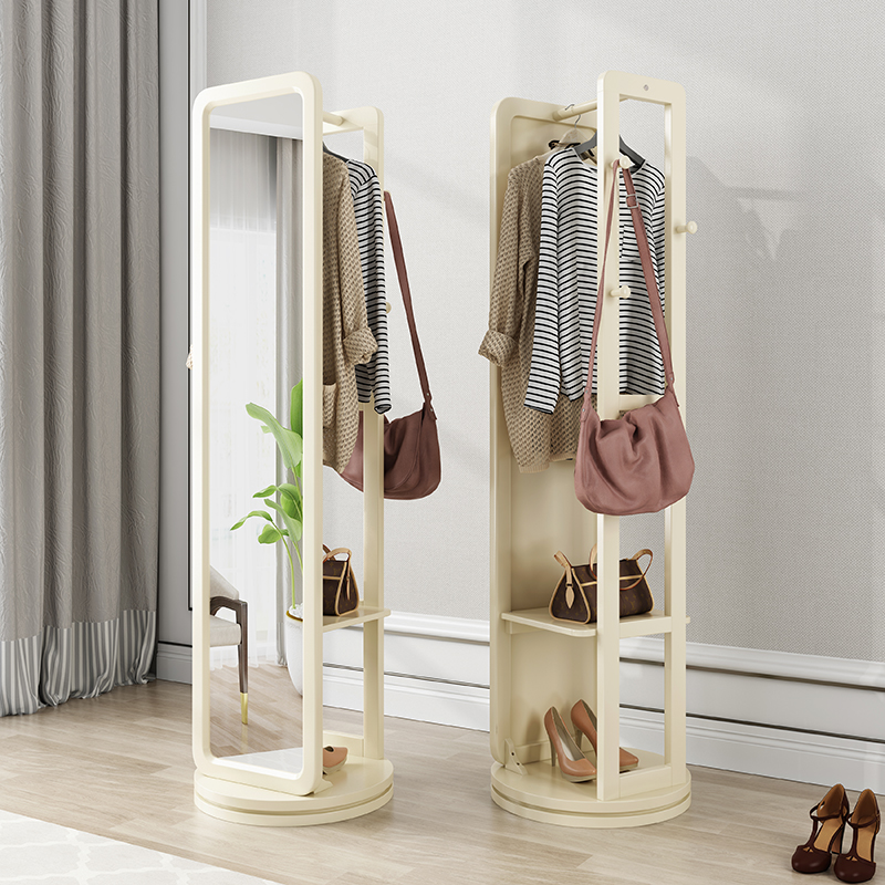 实木穿衣镜全身落地镜旋转家用试衣镜换衣镜多功能挂衣架一体镜子